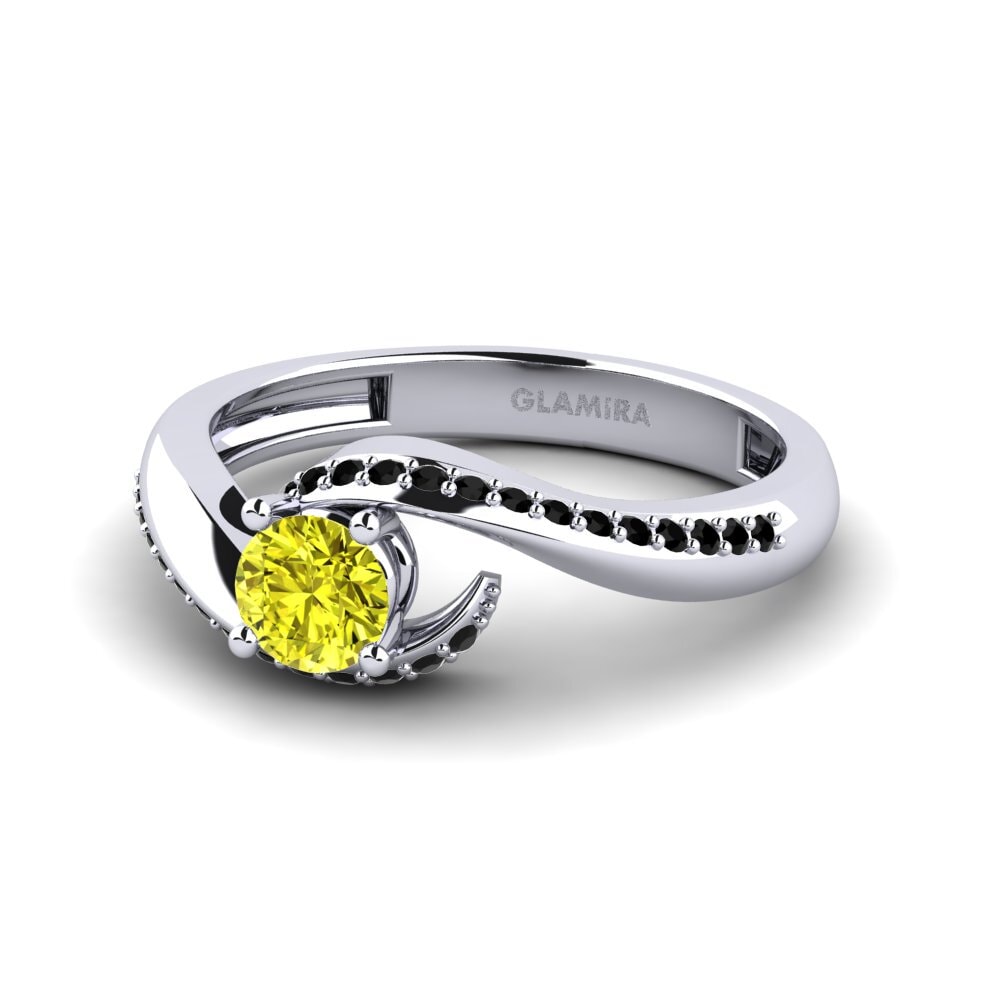 14ct White Gold Round Yellow Diamond Engagement Ring Bostanget