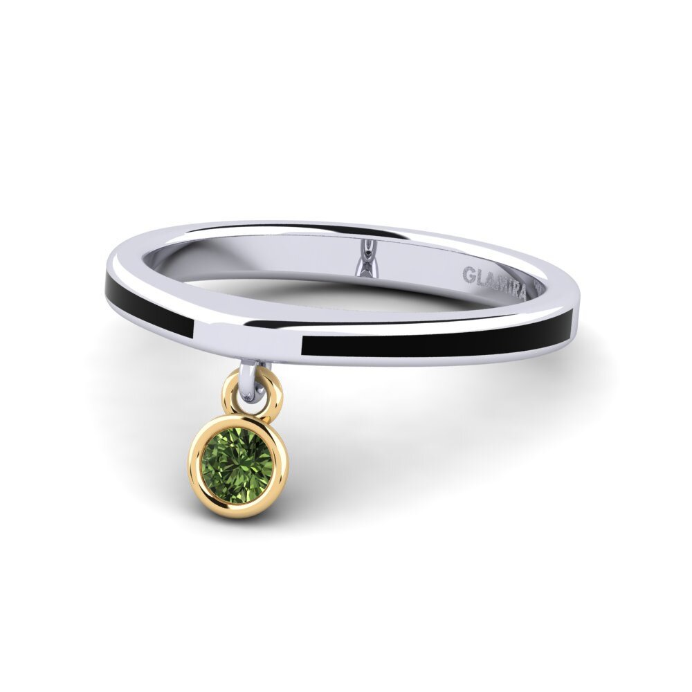 14k Oro Blanco & Amarillo Zafiro Verde Anillo Botilda