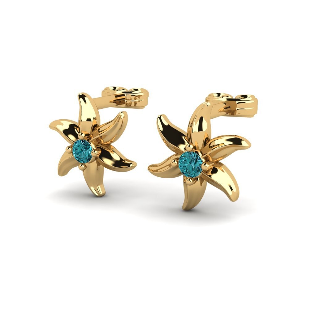 Oro Giallo 750 Diamante Blu Orecchino da donna Bouillant