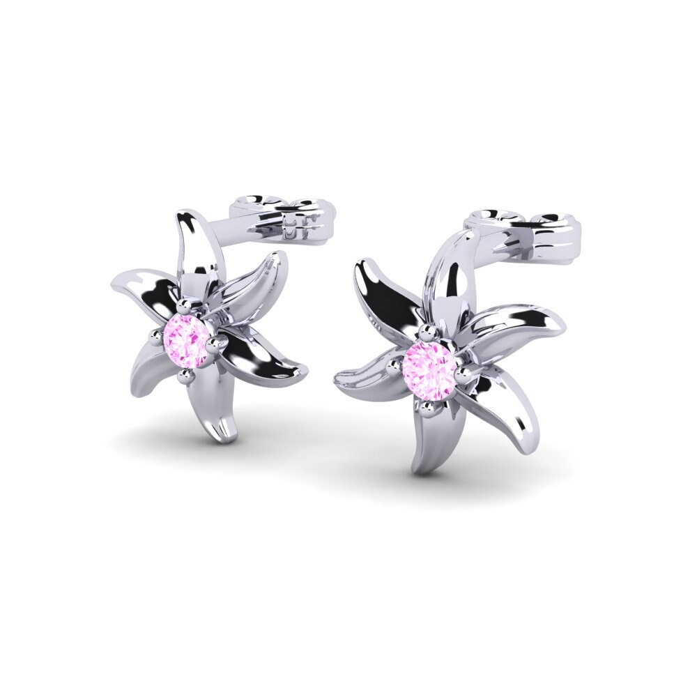 14k Oro Blanco Zafiro Rosado Pendiente de mujer Bouillant