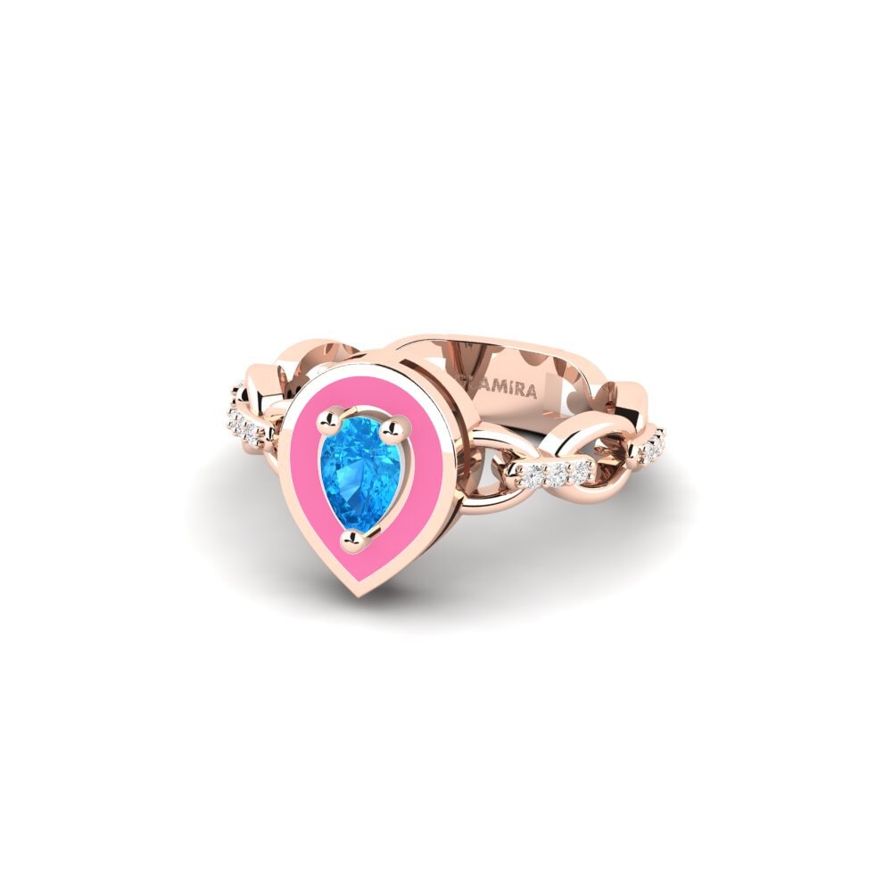 Bagues de fiançailles Or Rose 9k Topaze Bleue Solitaire Pavé