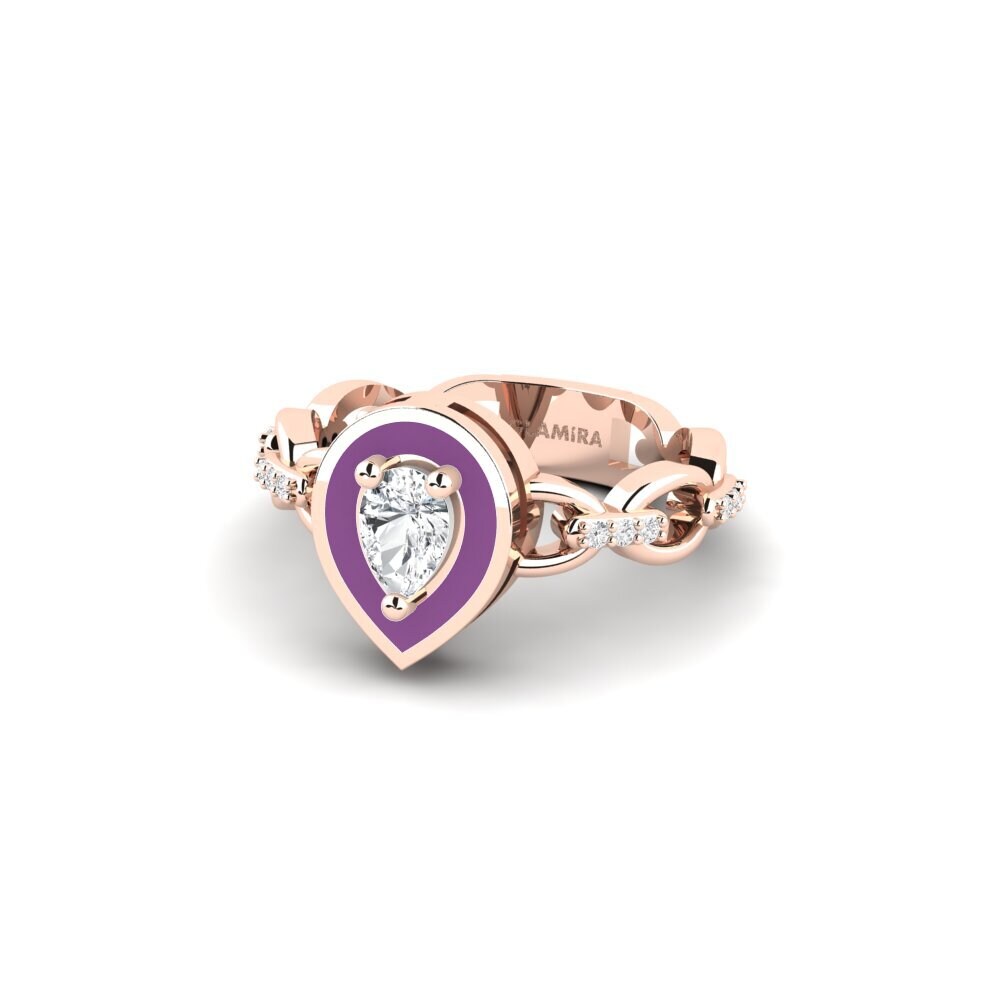 Solitaire Pavé 14K Rood Goud Witte zirkoon Verlovingsringen
