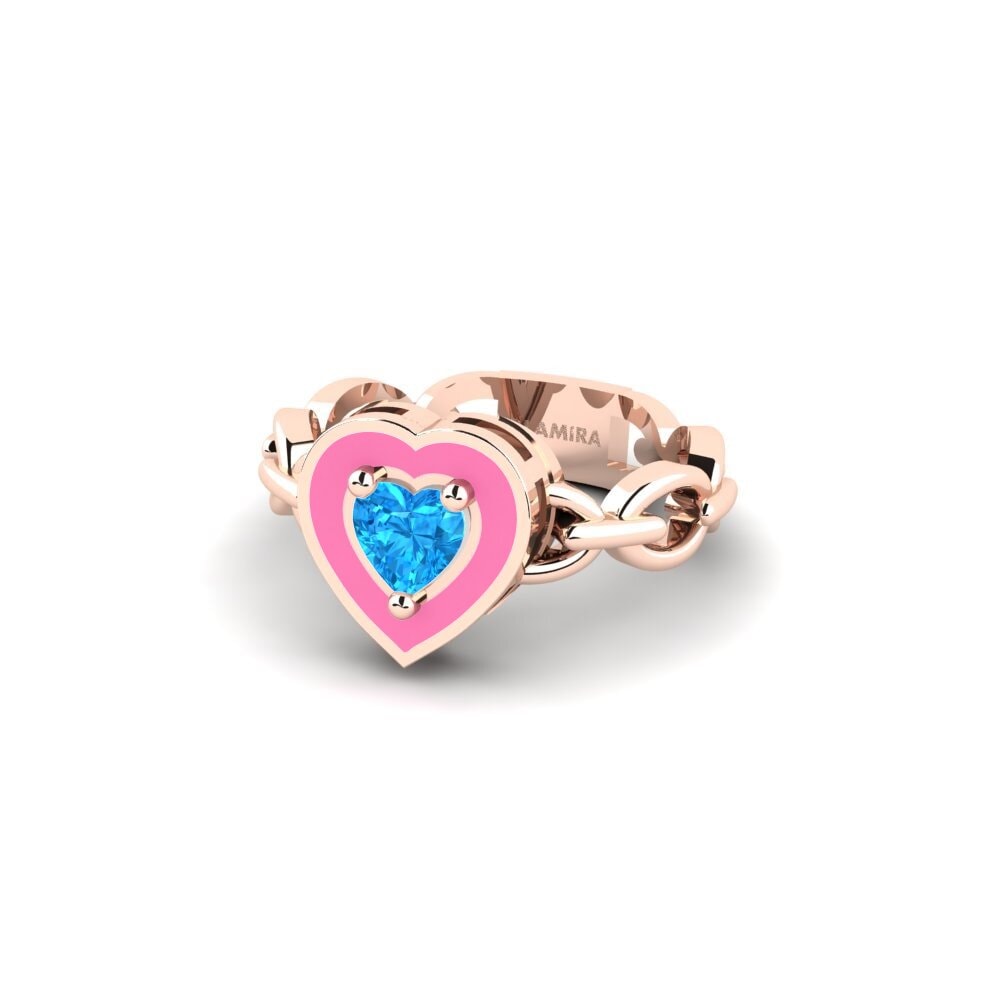 Bagues de fiançailles Or Rose 9k Topaze Bleue Créations Solitaires