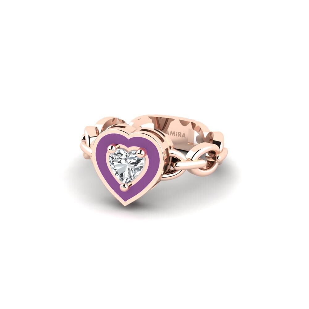 Solitaire Design 14K Rood Goud Witte zirkoon Verlovingsringen