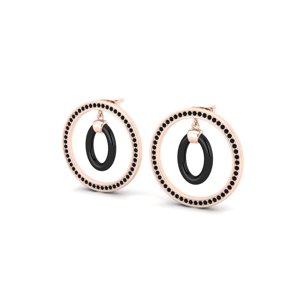 14k Oro Rosa Ónix Negro Pendiente de mujer Brazile