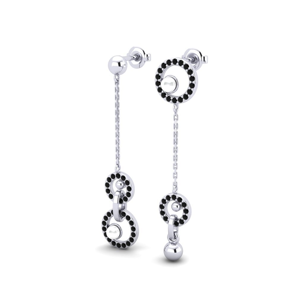 14k Oro Blanco Diamante Negro Pendiente de mujer Brenhinol