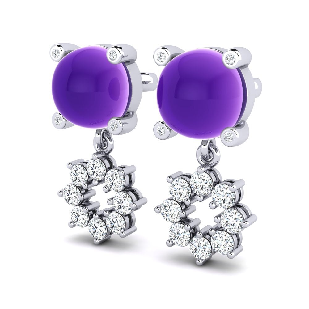 Đá Cabochon Thạch Anh Tím Bông tai nữ Bressal