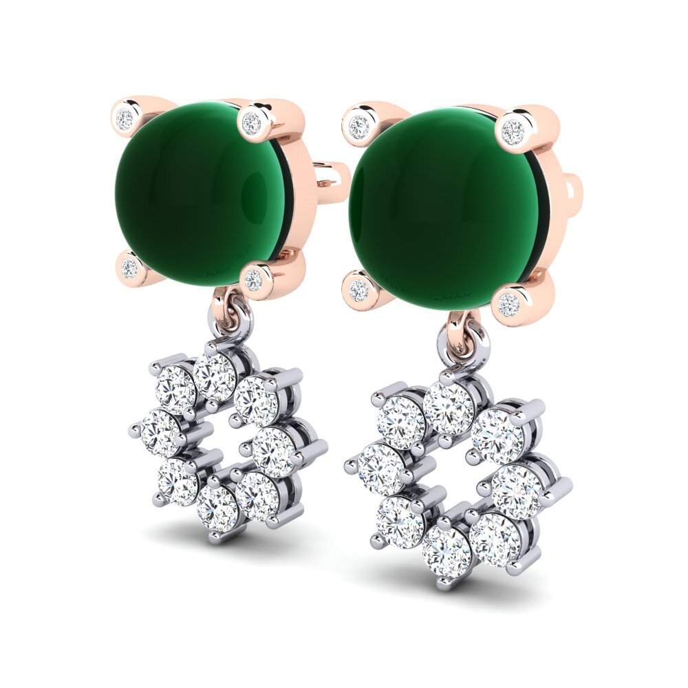 14k Oro Blanco & Rosa Esmeralda Cabujón Pendiente de mujer Bressal