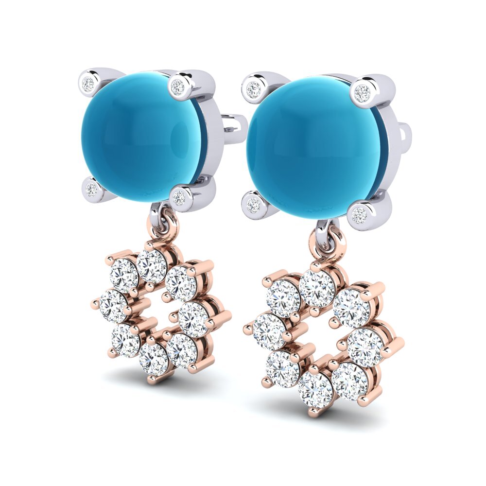 585 Ros & Putih Emas Topaz Biru Cabochon Anting-anting wanita Bressal