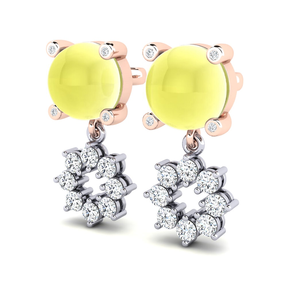 14k White & Rose Gold Cabochon Lemon Topaz Women's Earring Bressal