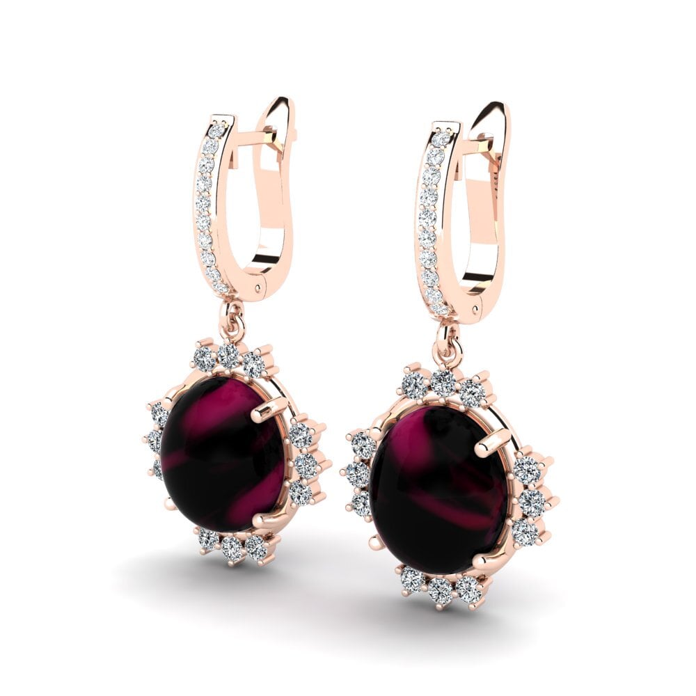 18k Oro Rosa Granate Rhodolite Cabujón Pendiente de mujer Brettnie