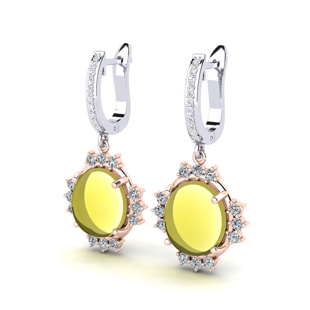 14k White & Rose Gold Cabochon Lemon Topaz Women's Earring Brettnie