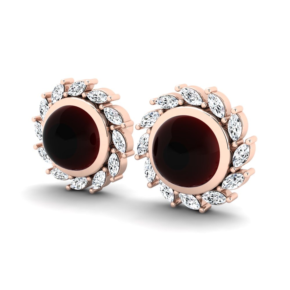 14ct Rose Gold Cabochon Garnet Women's Earring Breuse