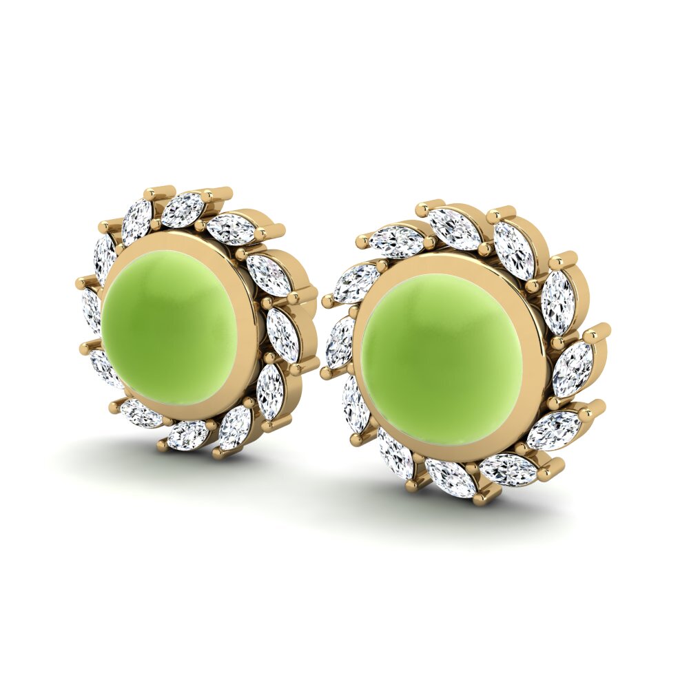 14k Oro Amarillo Peridoto Cabujón Pendiente de mujer Breuse