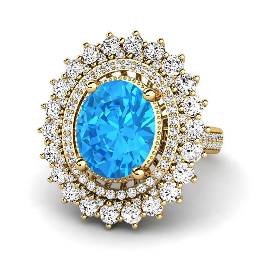 9k Oro Amarillo Topacio azul Anillo de compromiso Brianica