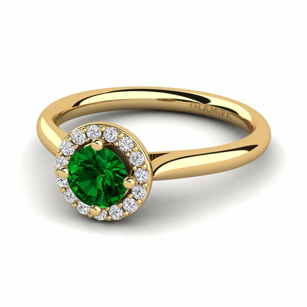 Bagues Or Jaune 18k Zircone Vert Halo