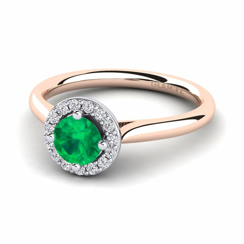 Bagues Or Rose& Blanc 14k Émeraude Halo