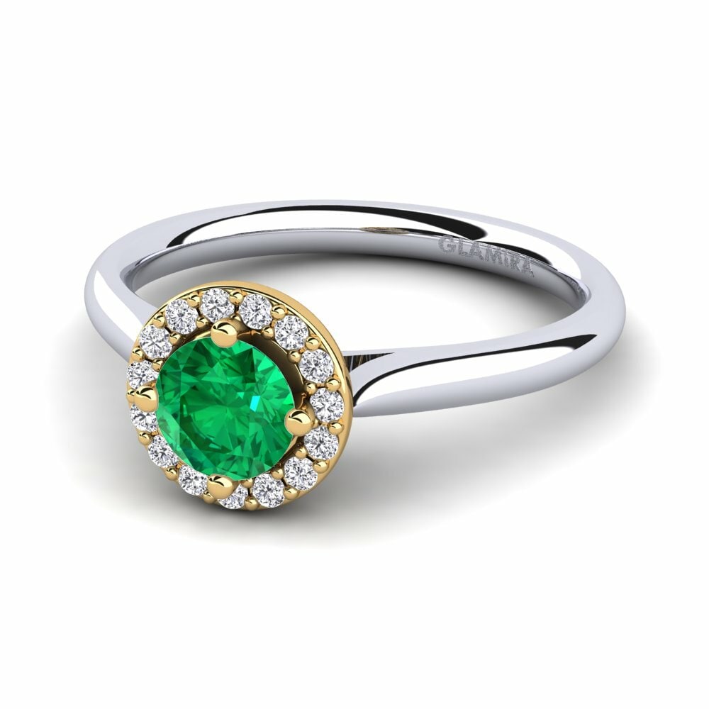 Bagues Or Blanc & Jaune 18k Émeraude (créée en laboratoire) Halo
