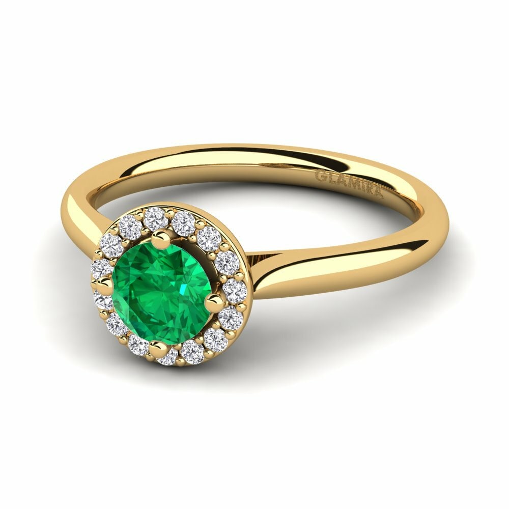 Bagues Or Jaune 18k Émeraude (créée en laboratoire) Halo