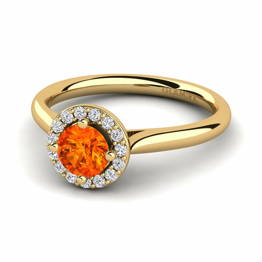 Bagues Or Jaune 18k Saphir orange Halo