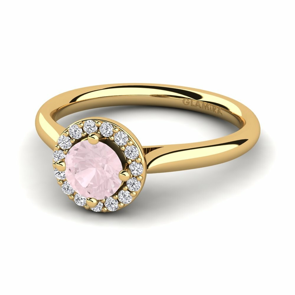 Bagues Or Jaune 18k Quartz Rose Halo