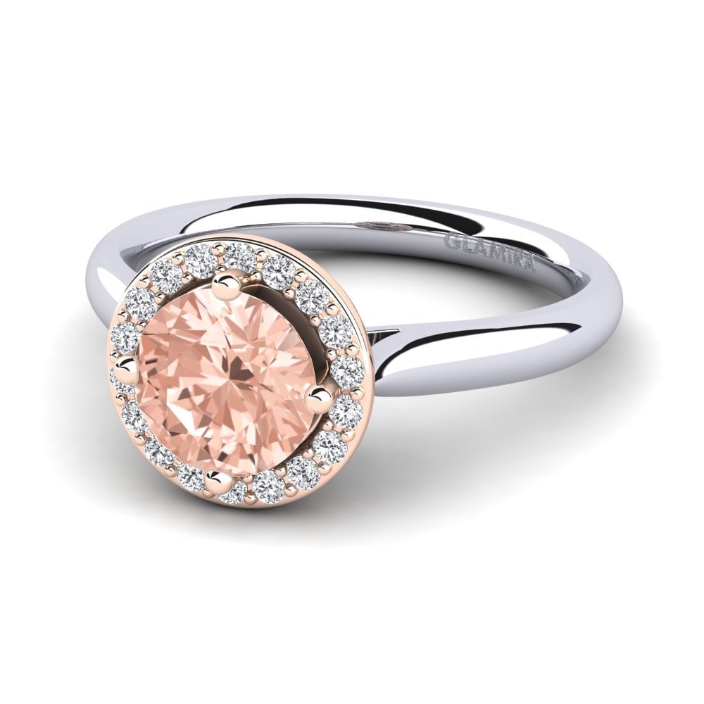 Anillos 14k Oro Blanco / Rosa Morganita Halo