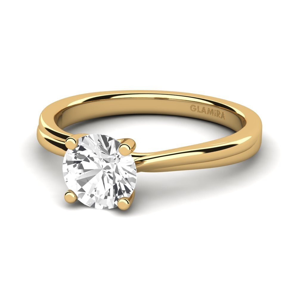 Bague De Fiançailles Solitaire Or Jaune 14 Carats - Brillant Rond 1 Ct (CZ), Fabrication Main, Neuve