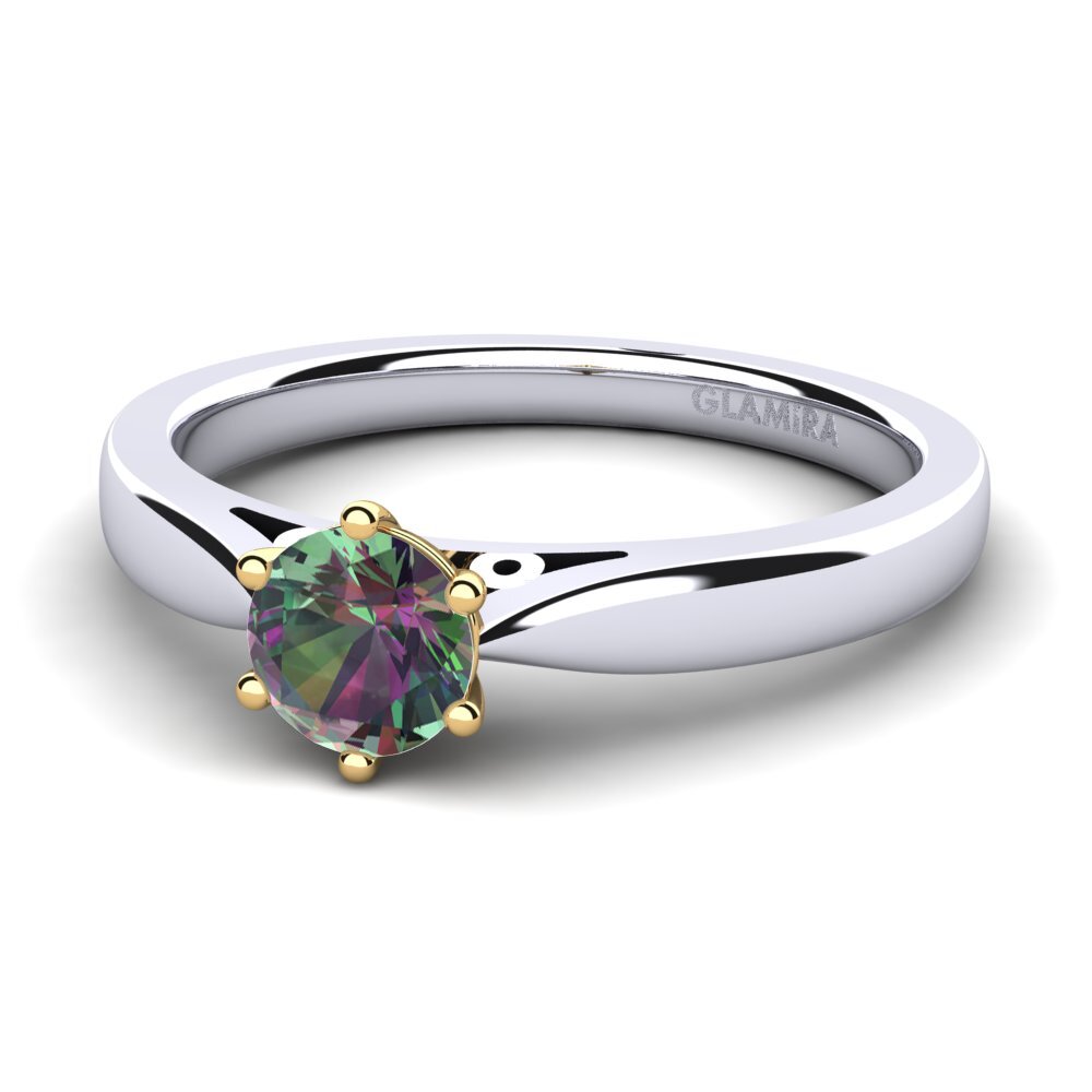 14k Oro Blanco & Amarillo Topacio Místico Anillo de compromiso Bridal Glory