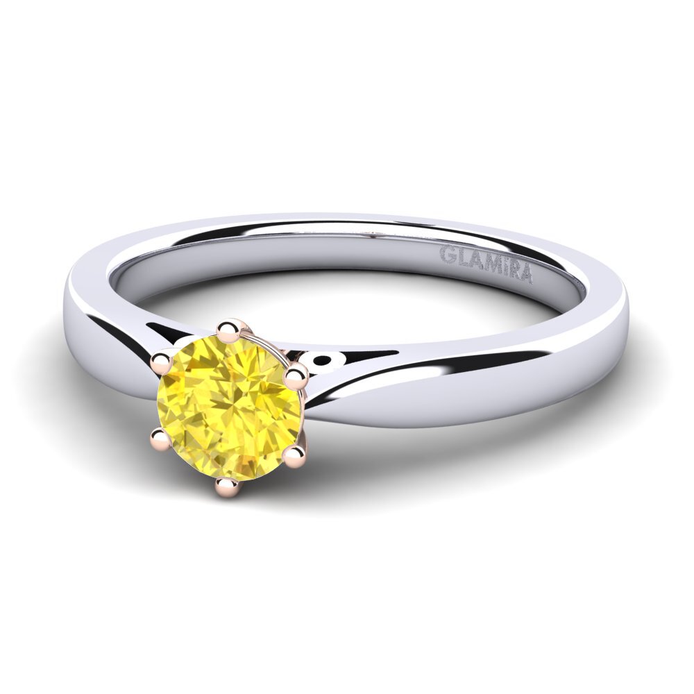 750 Bílé & Červené Zlato Žlutý safír Zásnubní prsten Bridal Glory