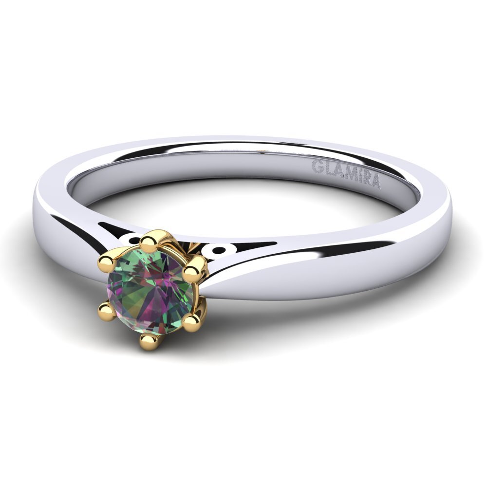 14k Oro Blanco & Amarillo Topacio Místico Anillo de compromiso Bridal Glory 0.25crt