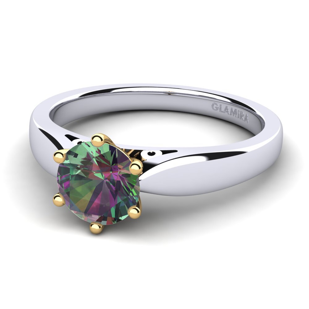 14k Oro Blanco & Amarillo Topacio Místico Anillo de compromiso Bridal Glory 1.0crt