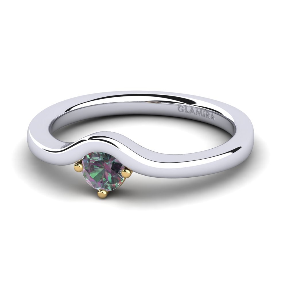 14k Oro Blanco & Amarillo Topacio Místico Anillo de compromiso Bridal Love