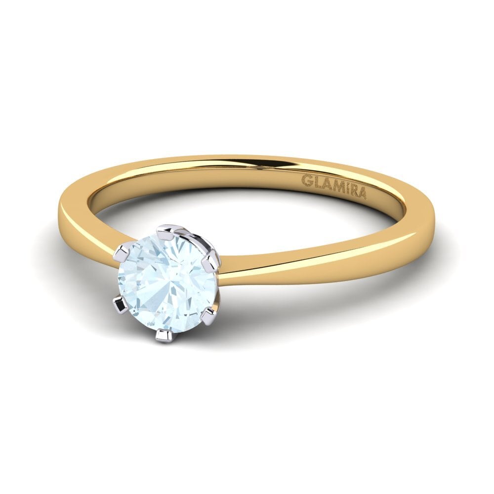 Classic Solitaire Aquamarine 14ct Yellow & White Gold Coloured Engagement Rings