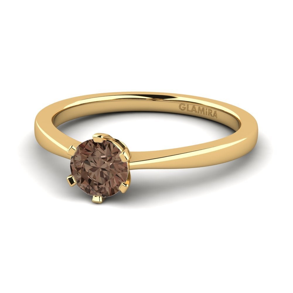 Anillos de compromiso con diamantes de colores 18k Oro Amarillo Cuarzo humo Solitario Clásico