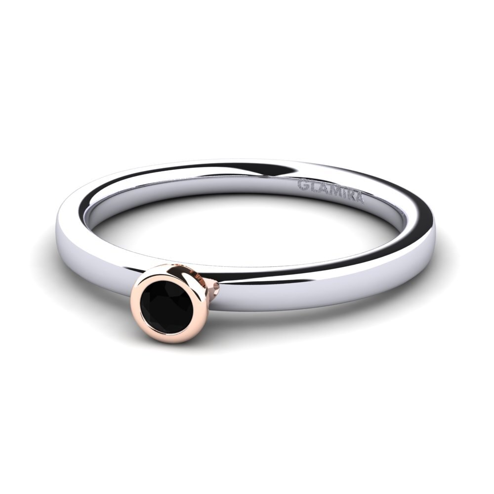 14ct White & Rose Gold Black Sapphire Women's Ring Bridal Passion 0.1 crt