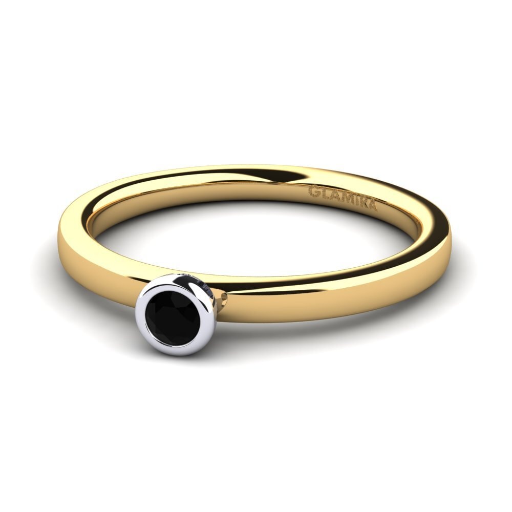 18ct Yellow & White Gold Black Diamond Women's Ring Bridal Passion 0.1 crt