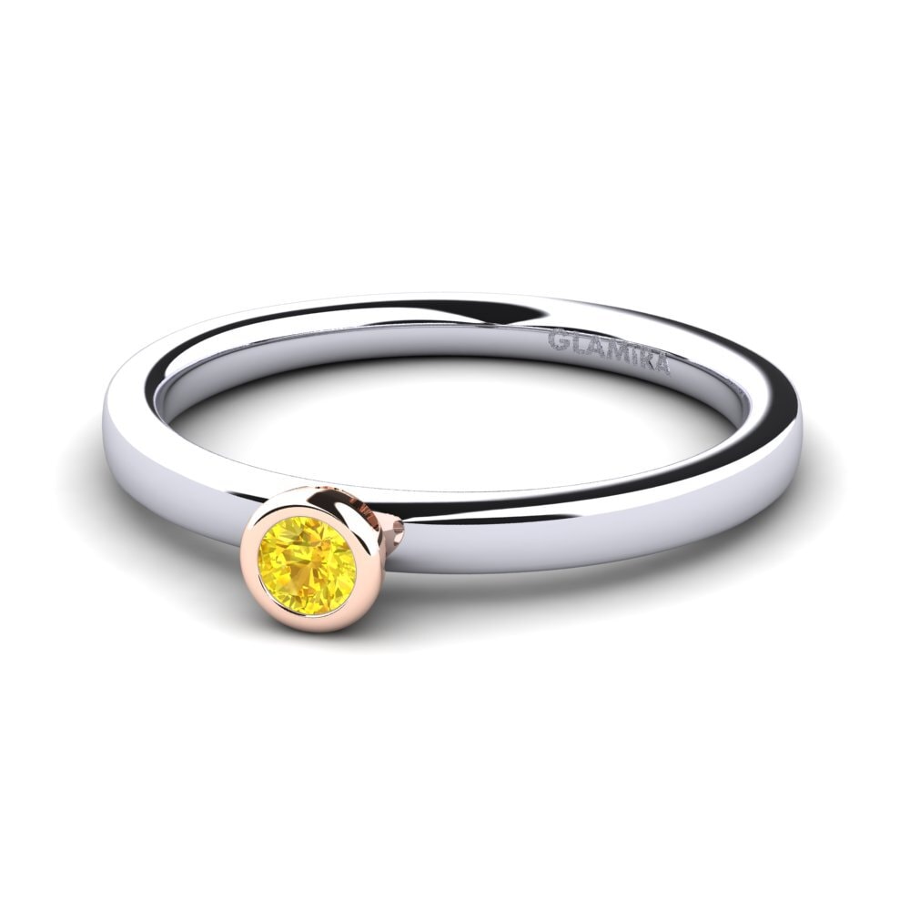 14ct White & Rose Gold Yellow Sapphire Women's Ring Bridal Passion 0.1 crt