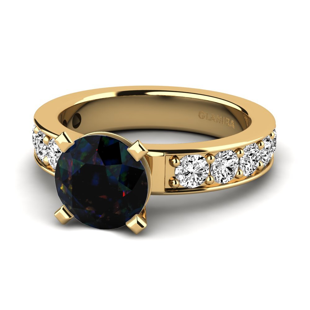 18k Oro Amarillo Opalo Negro Anillo de compromiso Brigida 2crt