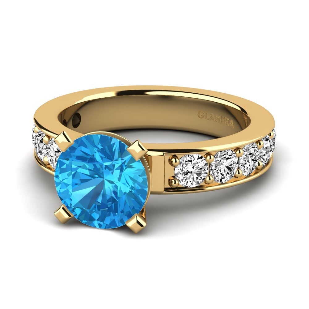 9k Oro Amarillo Topacio azul Anillo de compromiso Brigida 2crt