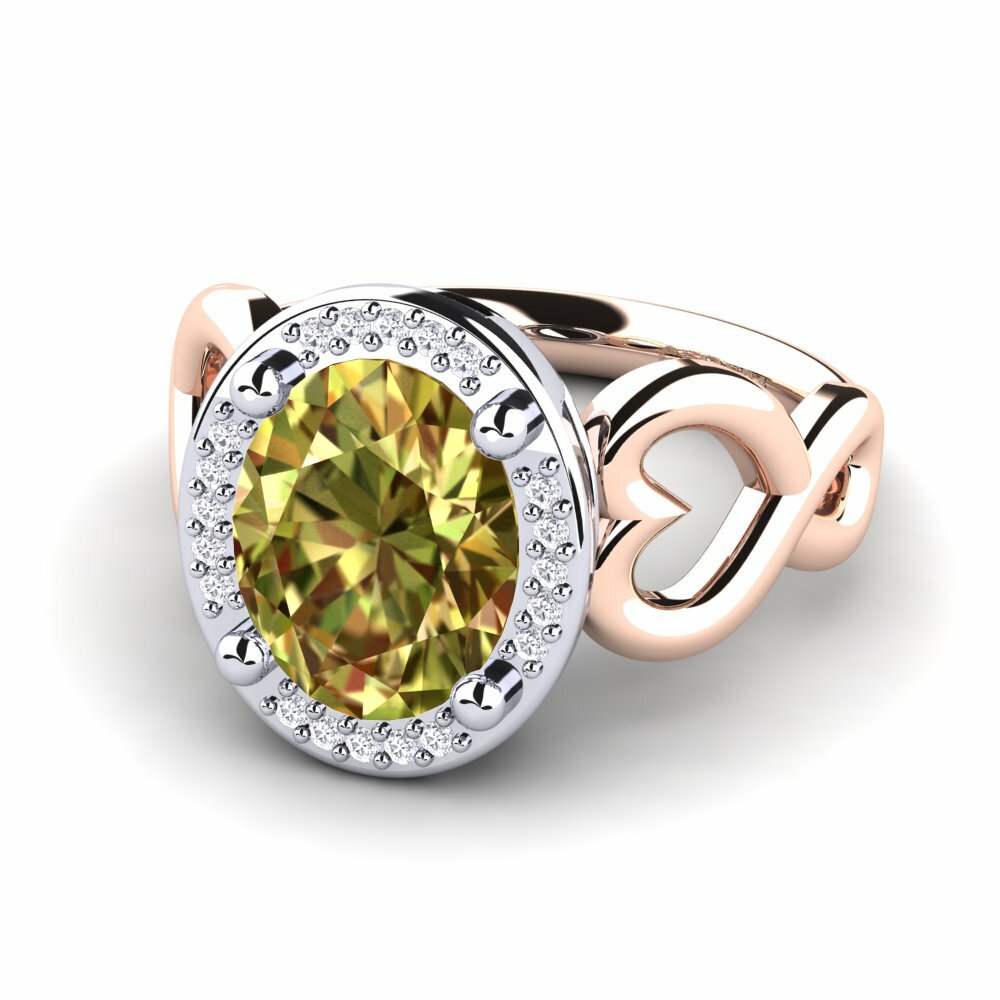 Bagues Or Rose& Blanc 14k Pierre de Sultan Cœur