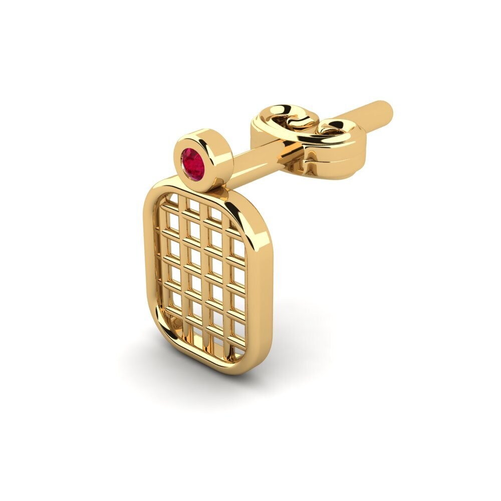 18ct Yellow Gold Ruby Men's Earring Brilla