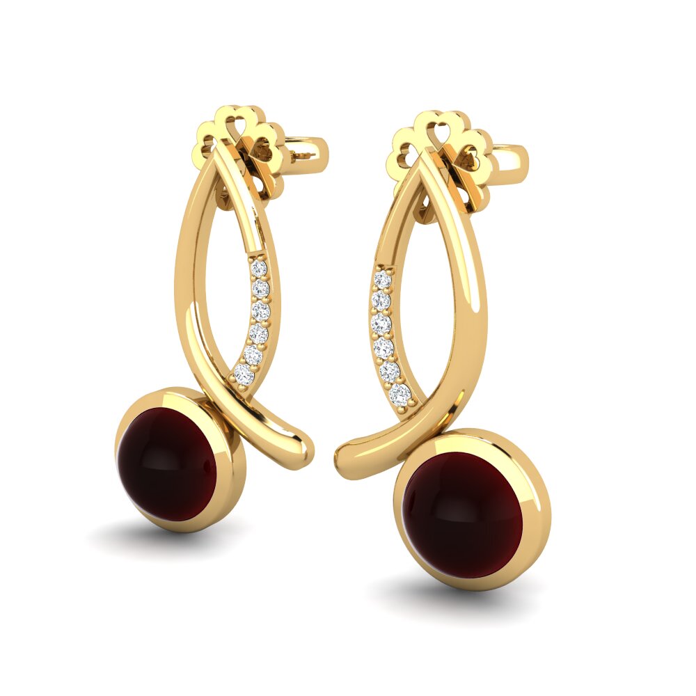 14k Oro Amarillo Granate Cabujón Pendiente de mujer Brishen