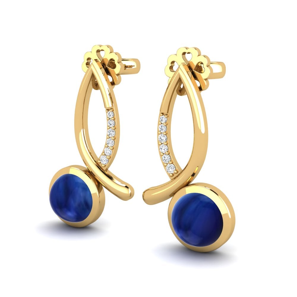 14ct Yellow Gold Cabochon Sapphire Women's Earring Brishen