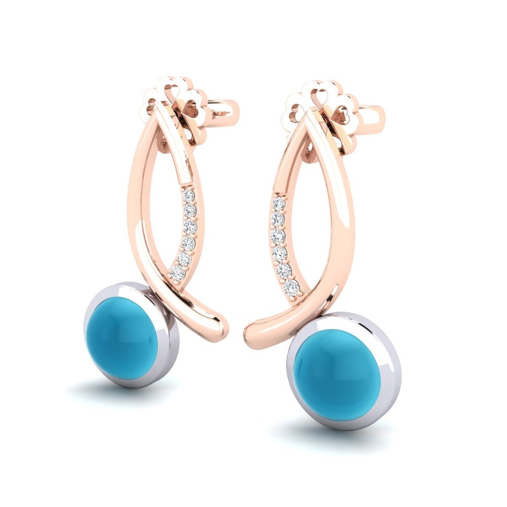 585 Ros & Putih Emas Topaz Biru Cabochon Anting-anting wanita Brishen