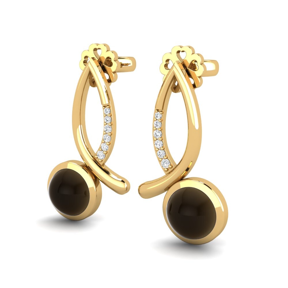14ct Yellow Gold Cabochon Smoky Topaz Women's Earring Brishen