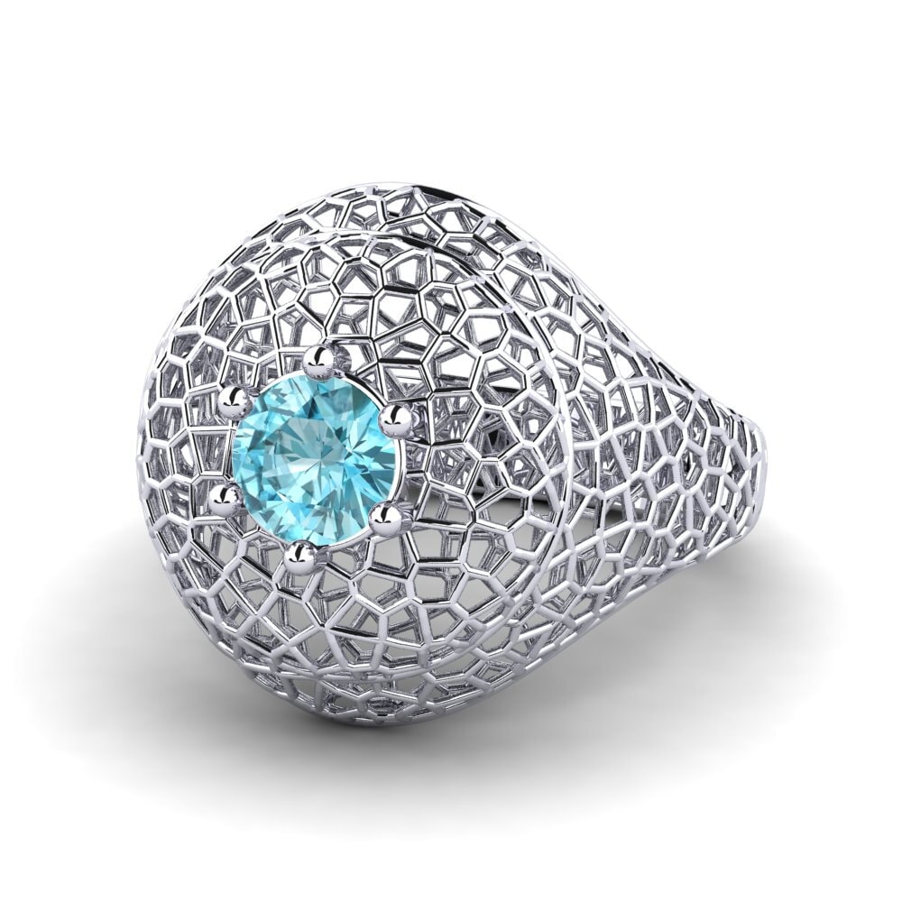 9k Oro Blanco Circón Azul Anillo Brubaker