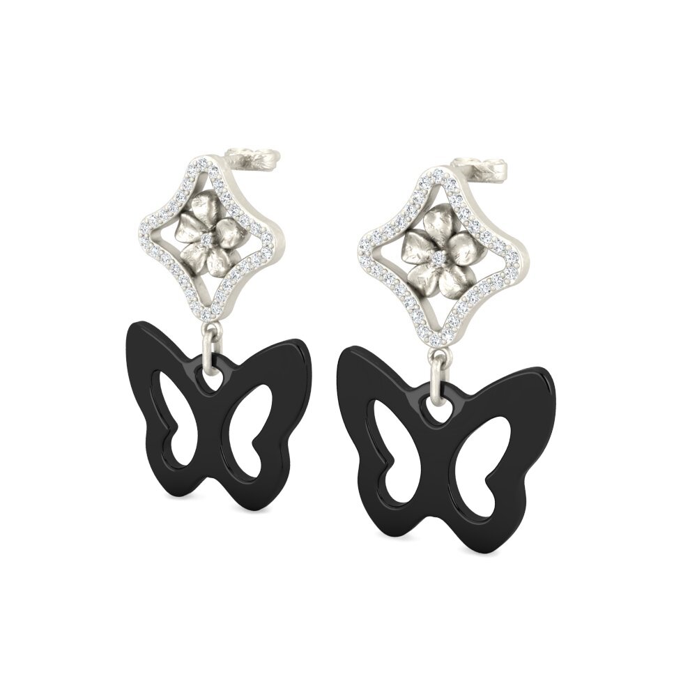 18k Oro Blanco Pendiente de mujer Brwon