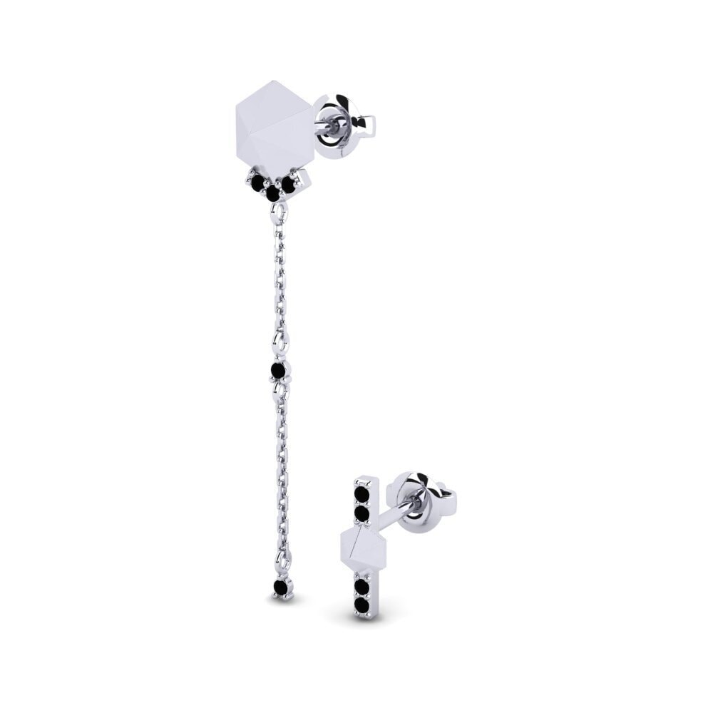 Platino Diamante Negro Pendiente de mujer Buvimas - SET