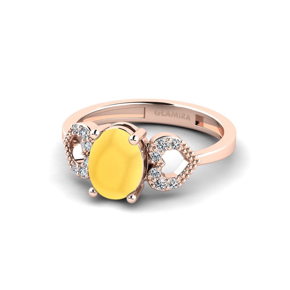 14k 玫瑰金 卡博雄黃水晶 訂婚戒指 Cabbi - Cabochon Oval