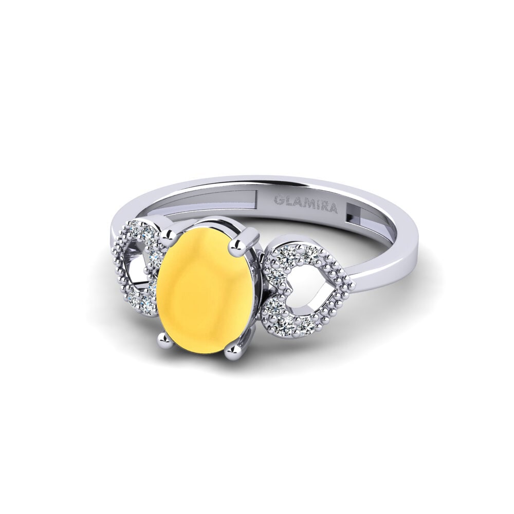 18k Oro Blanco Citrino Cabujón Anillo de compromiso Cabbi - Cabochon Oval